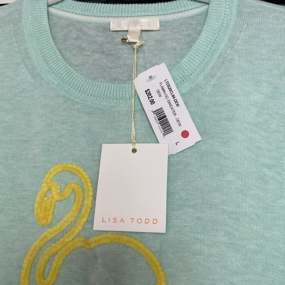 NWT Lisa Todd Aqua/ Yellow Flamingo Pullover Sweater - Picture 5 of 7